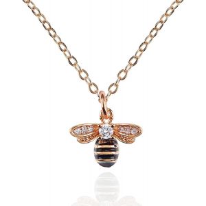 Collier Pendentif Abeille Pour Femme Et Jeune Fille. Collier Femme Serti De Zircons Avec Des Détails En Email Noir. Chaine Et Pendentif En Abeille Pour Femme Avec Écrin Cadeau - Neuf
