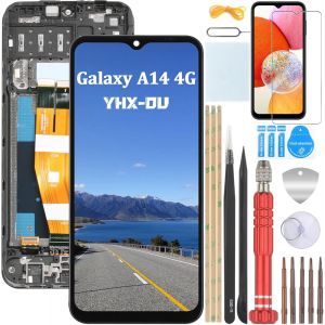 KALANKA-6.6'' Noir Kit &Eacute;cran LCD avec Ch&acirc;ssis pour Samsung Galaxy A14 4G SM-A145P SM-A145RZSUEUB &Eacute;cran Complet Tactile LCD Display de Rechange et Outils + Verre tremp&eacute; - Neuf
