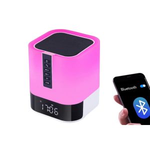 Enceinte Bluetooth avec veilleuse tactile, LED RGB, r&eacute;veil, lampe &agrave; intensit&eacute; variable et chargement USB - Neuf