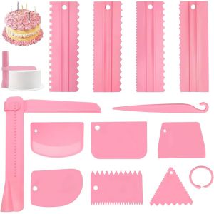 Kalanka-Lisseur Gateau, 12 Pi&egrave;ces Racloir Gateau, Ensemble Grattoir &Agrave; G&acirc;teau, Lisseur &Agrave; G&acirc;teau D&eacute;coration, Spatule &Agrave; G&acirc;teau Et Coupe Pate En Plusieurs Tailles Pour Outils De Cuisson Diy(Rose) - Neuf