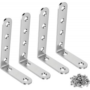 Checarzhn--No1-Lot De 4 Raccords D'angle En Acier Inoxydable - 125 X 75 X 20 Mm - Pince D'angle D'angle Pour Meubles - Avec 30 Vis - Pour Meubles, Tables, Cha S - Argenté - Neuf