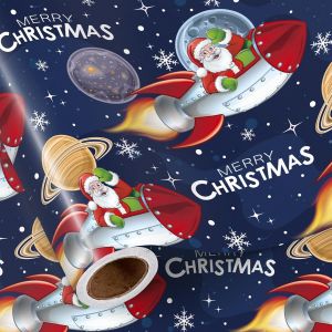 Rouleau De Papier Cadeau De No&euml;l Pour Gar&ccedil;ons Et Filles ,P&egrave;re No&euml;l Dans Une Fus&eacute;e Sur Fond De Galaxie Flocon De Neige ,Papier Cadeau Amusant Pour Enfants Et Adolescents ,43,2cm X 5m - Neuf