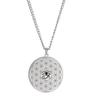 Kal-Collier Fleur De Vie Collier En Acier Inoxydable Oeil D'horus Pendentif Oeil Du Mal Talisman Bijoux Pour Hommes Femmes - Neuf