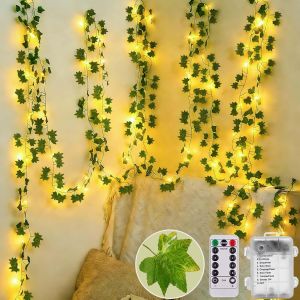Kalanka-Lierre Artificiel Guirlande Lumineuse, 10m 100 Led Guirlande Feuille Artificielles Par Pile & T&eacute;l&eacute;commande, 8 Modes Faux Lierre, &Eacute;tanche Decoration Terrasse Exterieur Chambre Mural Int&eacute;rieur - Neuf
