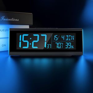 Seutgjie Réveil Numérique, Horloge Bureau avec Lumière RGB Secondes Date Semaine Température Humidité Fonction DST Écran VA Alarme Double Mode Snooze pour Bureau Chambre Bureau Gris Moderne - Neuf