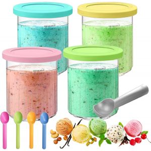 Letnerny-Lot De 4 Récipients Pour Machine À Crème Glacée Avec 5 Cuillères De Rechange Pour Machine À Glace Sans Bpa, Convient Pour Nc500-501 Avec Couvercle - Neuf