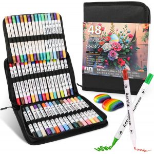 Meimie-Lot De 48 Stylos Acryliques À Double Tête-Séchage Rapide -Marqueurs Imperméables Pour Coloriage,Pierre,Journal Intime,Scrapbooking,Bricolage Pour Pâques,Noël,Anniversaire - Neuf