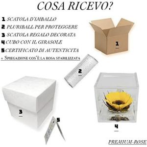Sunflower Cube Real Eternal Scented 6 cm with Water Effect Base|Stabilised Sunflower|Gift Idea for Mom,Girlfriend,Friend,Birthday|Handmade in Italy - Neuf