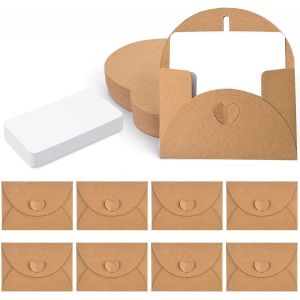 ASFASFq-Lot de 50 mini enveloppes avec fermeture en forme de coeur et 50 cartes vierges ¿ Enveloppes en papier kraft 10,3 x 7 cm pour mariage, cartes cadeaux, bricolage, invitation, cartes de - Neuf