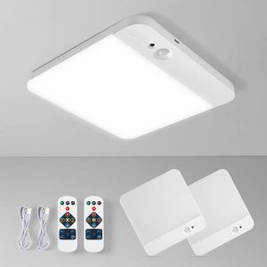 Plafonnier Led Sans Fil Rechargeable, Lampe De Plafonnier Avec D&eacute;tecteur De Mouvement, 3 Temp&eacute;ratures De Couleur, Dimmable T&eacute;l&eacute;commande, Lampe Plafond Pour Escalier Couloir Garage, 2 Paquets - Neuf