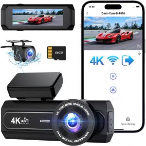 4K+1080P Dashcam Voiture Avant Arrière,Wifi Caméra Embarquée Voiture Avec Carte Sd 64G,Écran Ips De 2.99¿,Capteur G,Vision Nocturne,Enregistrement En Boucle,Moniteur De Stationnement - Neuf