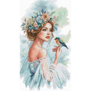 Kit Point De Croix Compt&eacute; Ava "La Dame Du Jardin" 18x32 Cm - Neuf