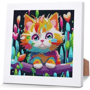 Ayuhr-Peinture Diamant Pour Enfants - Chat - Kit De Peinture Diamant 5d Avec Cadre - Peinture Diamant - Images Pour Enfants À Partir De 6, 7, 8, 9, 10 Ans - Peinture Par Numéros - Pour Filles Et - Neuf