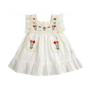 Robe D'ete Respirante En Coton Pour Bebe Fille, Sans Manches, Brodee, Avec Ourlet A Volants, Pour Tout-Petits De 1 An, Blanche, 73 Cm - Neuf