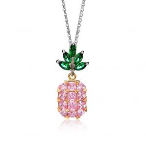 Femmes Douce Mode Strass Ananas Pendentif Collier Bijoux (Rose) - Neuf
