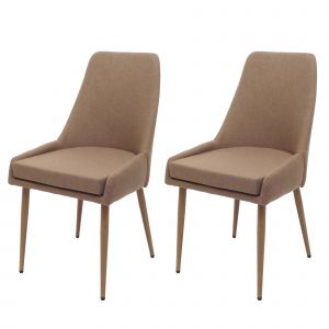 Lot de 2 chaises de salle &agrave; manger HWC-O27, chaise de cuisine rembourr&eacute;e Chaise, tissu/textile (280g/m&sup2;) m&eacute;talmarron - Neuf