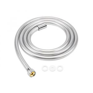 Flexible de douche 2m en PVC argent lisse anti-torsion 360 avec raccords laiton universels 1/2 haute pression anti-calcaire - Neuf