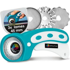 Mevronisshop-Cutter Rotatif Couture 45mm - 3 Lames Coupe Droite, Vague Et Perfor&eacute;e - D&eacute;coupez Du Tissu Et Du Papier - Cutter Couture - Roulette Couture Tissu - Tapis De D&eacute;coupe Accessoires Couture - Neuf
