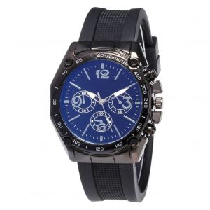 Montre A Quartz Classique Pour Homme Et Femme, Bracelet En Silicone, Decontractee, Cadran Noir Et Bleu - Neuf