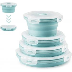 4 Pcs Boîte À Lunch Pliante En Silicone Rond Rétractable Récipients Alimentaires En Silicone Rétractable Déjeuner Bento Box Stockage De Nourriture Boîte Stockage (Rond Bleu O2) - Neuf