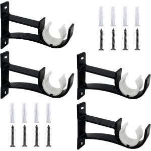 Lot de 4 supports de tringle &agrave; rideaux en m&eacute;tal robuste de 2,5 cm - Noir - Neuf