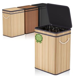 Jexnovashop-Grande Poubelle De 80 Litres Avec Couvercle, Corbeille &Agrave; D&eacute;chets En Bambou, Poubelle D'ext&eacute;rieur Pour La Maison, Le Bureau, La Salle De Bain, La Cuisine 40x30x60 Cm (Kaki) - Neuf
