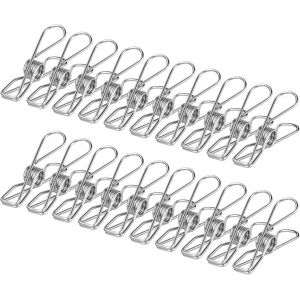 MEVRONISSHOP-100pcs Pinces &agrave; Linge en Acier Inoxydable,Pince &agrave; Linge Metal Multi-usages pour Linge en Plein Air et Les Le Jardin,Balcon,Solide et Coupe-Vent - Neuf