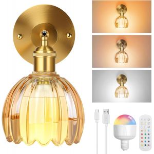 Subzonal-Applique Murale Led Int&eacute;rieure Avec Ampoules, Lampe Murale Moderne Int&eacute;rieure Rechargeable Par Batterie, Lampe Murale Variable, Lampe Murale Dor&eacute;e Pour &Eacute;clairage De Chambre &Agrave; Coucher, Salon - Neuf