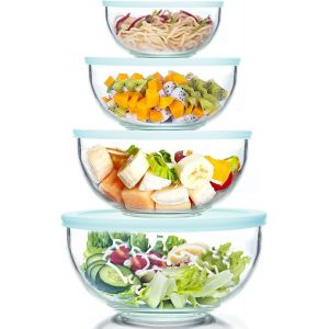 Jexnovashop-Lot De 4 Bols En Verre Avec Couvercles, R&eacute;sistants &Agrave; La Chaleur (3,5 L, 2 L, 1 L, 0,5 L), Saladiers Transparents Avec Couvercles Sans Bpa Pour Cuisine, Micro-Ondes, Lave-Vaisselle - Neuf