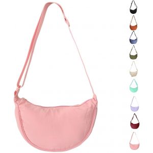 Crescent Bag pour Femme, Sac Bandoulière en Nylon pour femme Sac à Croissants Sac Portatif en forme de Croissant avec Sangle Réglable, Noir/Beige/Vert/Orange/Bleu/Rose/Violet/Jaune - Neuf