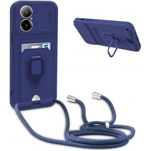 Ayu-Coque Avec Cordon Pour Realme C67 4g,Collier Pour Étui Colliers De Cellulaire Réglable Corde Silicone Souple Case,Protection De La Caméra,Support,Porte Cartes - Bleu - Neuf
