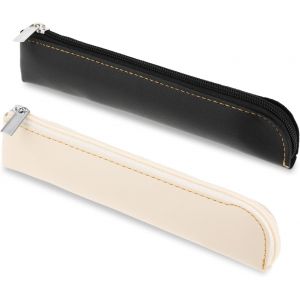 Lot de 2 Petites Trousses Fines en Cuir pour 4 à 6 stylos, Pochette de Papeterie Portable Trousse de Maquillage Minimale Sac de Rangement à Fermeture éclair (Noir + Blanc) - Neuf