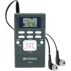 PR13 Portable Mini Radio,FM Radio,avec Écouteurs,Horloge Numérique pour,Convient pour la Course à Pied, la randonnée, Le Camping, Les Voyages,Cadeau(Noir) - Neuf