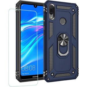 Kal-Kompatibel Für Coque Huawei Y7 2019,Etui + Film De Verre Trempé Magnétique Support Armure Robuste Antichoc Silicone Tpu 360 Degré Cas De Téléphone De Voiture Bumper-Bleu - Neuf