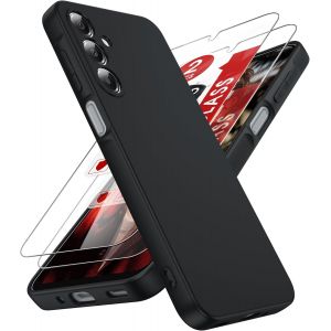 Coque Pour Samsung Galaxy A16 5g Anneau Avec 2*Verre Tremp&eacute;, Housse De Protection En Souple Silicone Liquide, Etui Antichoc Cover Ultra Mince Pour Samsung Galaxy A16 5g - Noir - Neuf