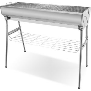 Ulteronixshop-Gril &agrave; charbon de bois portable en acier inoxydable - Grand barbecue pliable avec cadre en H ventil&eacute; et pieds antid&eacute;rapants - Id&eacute;al pour les aventures en plein air, les pique-niques et le - Neuf