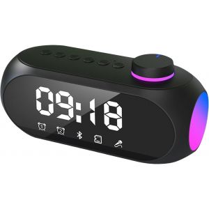 lbgwp60-Enceinte Bluetooth Avec Lumière Rgb Et Double Réveil, Boîte À Musique Multifonction Boîtier Bluetooth Portable, Double Haut-Parleur De Basse, Son Stéréo 360°, Affichage Led (Noir S18) - Neuf