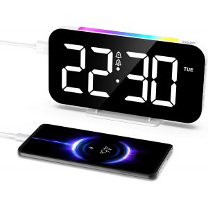 LOFICOPER Réveil Numérique, Horloge de Chevet avec 10 Modes de Lumière de Nuit RVB, Grand Écran de 16,8cm, 5 Luminosités Réglables, Double Alarme, Répétition, Port de Charge USB - Neuf