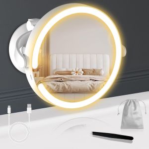 Illuminated Makeup Mirror With Powerful Suction Cup, 10 X Magnifying Mirrors, Adjustable In Intensity, With Adjustable Height Of 25 Cm - Neuf