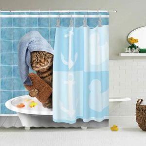 Rideaux De Douche Drôles Rideau De Salle De Bain Avec Crochets Décor Imperméable Mignon Chat Dinosaure Bain Polyester Tissu 3D Cortinas De Ducha.3.W120Xh180Cm - Neuf