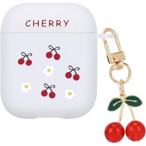 &Eacute;tui de Protection Compatible avec Airpods 1&2nd G&eacute;n&eacute;ration avec Pendentif Cerises 3D, Housse Mignon avec Dessin de Cerises Fleurs pour Filles, Coque en TPU Antichoc Anti-rayures Antid&eacute;rapante - Neuf