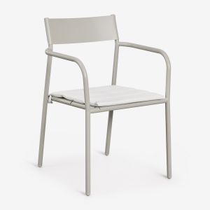 Pack de 4 chaises de salle &agrave; manger empilables avec accoudoirs en acier Tossa Vert Kaki - Neuf