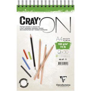 KALANKA-975031C Bloc Spiralé Cray'ON - 30 Feuilles Papier Dessin Blanc au Grain Fin - Feuilles Détachables - A4 21x29,7 cm 160g - Idéal pour le Dessin et le Croquis au Crayon - Neuf