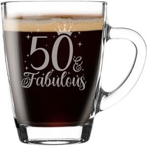 Eryi-Tasse En Verre Gravée 50 & Fabulous Pour Les Amateurs De Café, Cadeau Pour Les 50 Ans, Tasse À Café De 300 Ml, Tasse À Café Amusante Pour Homme Ou Femme - Neuf