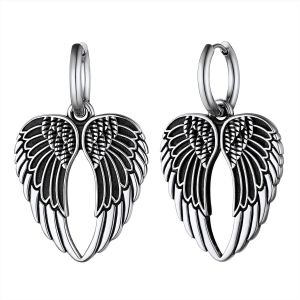 Kal-Petites Boucle D'oreilles Ailes Homme Clou D' Oreille Créoles Style Gothique Tete De Mort Or/Noir/Acier Inoxydable Bijoux Punk Biker Cadeau Pour Garçon - Neuf