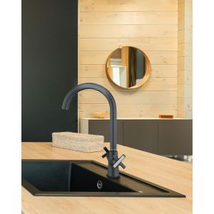 Robinet Cuisine Robinetterie de Cuisine Haute Pression avec Chauffe-eau Instantané Mitigeur Cuisine Mélangeur Robinet D'évier Cuisine 360° avec 2 Poignées Gunmetal - Neuf