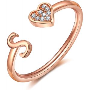 Tianyi-Bague Femme Or Argent Rose Or Coeur Bague Avec Initiale Lettres Enfant Fille Plaqu&eacute; Or Reglable Ajustable A-Z Collier Femme Bague Fian&ccedil;ailles Accessoires Mode Contemporains Bo&icirc;te Cadeau - Neuf
