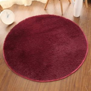 Sjzg-Tapis Shaggy Monochrome Tapis &Agrave; Poils Moelleux Pile Rond Tapis En Polyester Pour Le Salon La Chambre Vin Rouge 120cm Diam&egrave;tre - Neuf