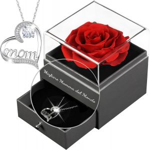 Cadeaux F&ecirc;te des M&egrave;res,Cadeaux Maman,Rose Eternelle F&ecirc;te des M&egrave;re,u201cMeilleure Maman du Mondeu201den Italien, Fleur Eternelle avec Bijoux, Cadeaux Anniversaire Maman,Cadeaux Grand-m&egrave;re,Rose Rouge - Neuf