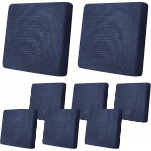 Ulteronixshop-Lot de 8 housses de coussin de canap&eacute; extensibles imperm&eacute;ables et extensibles avec fermeture &eacute;clair pour meubles de terrasse, canap&eacute;, 50 x 50 x 5 cm, bleu marine - Neuf